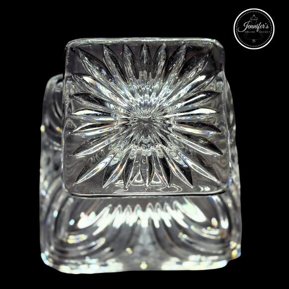 Vintage Hand Cut Frosted Etched Floral Crystal Square Pedestal Compote Dish - Picture 14 of 16